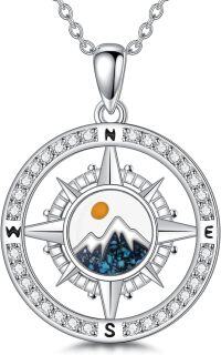 wholesale 925 Sterling Silver Turquoise Mountain Compass Pendant Necklace for Women Ocean Wave Design  48cm Chain Length-Compass Mustard Seed Necklace