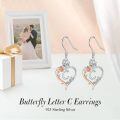 TOUPOP Sterling Silver Rose Heart Butterfly Initial C Letter Drop Dangle Earrings-0-2