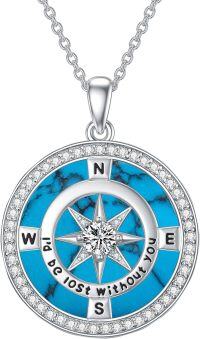 wholesale TOUPOP Birthstone Necklace Sterling Silver I'd Be Lost Without You Compass Pendant Necklaces With Crystal Women Birthday Anniversary Christmas Jewelry Gifts For Her Wife Grilfriend Mom Daughter -undefined