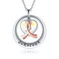 wholesale 925 Sterling Silver Survivor Awareness Ribbon Heart Swarovski Crystal Rose Gold Pendant Necklace-0-0