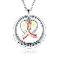 wholesale 925 Sterling Silver Survivor Awareness Ribbon Heart Swarovski Crystal Rose Gold Pendant Necklace-colourful