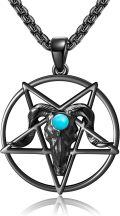 wholesale 925 Sterling Silver Pentagram with Ram's Head and Turquoise Stone Pendant Necklace-0-0