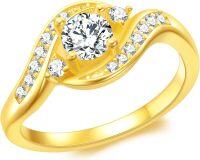 wholesale 14K Gold Plated 925 Sterling Silver 5mm Round Cubic Zirconia Women s Rings-9 Gold
