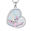 TOUPOP 14K Gold Opal Koala Unicorn Mermaid Axolotl Heart Pendant Necklace-0-0
