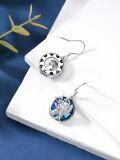 wholesale Sterling Silver Blue Crystal Tree of Life Animal Earrings (Cardinal Owl Fox Snake Sloth Giraffe) Dangle Jewelry Gift for Women-0-8