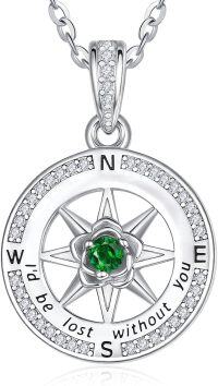 wholesale Sterling Silver Birthstone Compass Necklace for Women Gift Idea-05-May