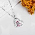 wholesale 925 Sterling Silver Heart Necklace With Pink Bear And Engraved Message-0-4