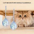 wholesale 925 Sterling Silver Teardrop Shape Blue Shell Inlay Cat Design Leverback Drop Earrings for Women and Girls - 4 cm Long-0-5