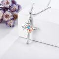 wholesale 925 Sterling Silver Cross with Dolphins and Blue Stone Pendant Necklace-0-3