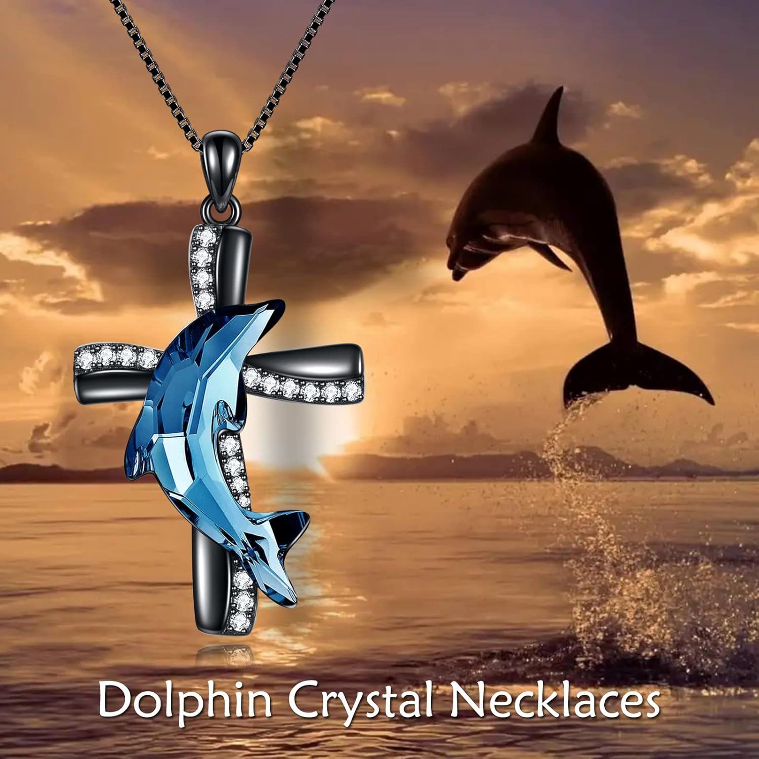 925 Sterling Silver Blue Crystal Shark Pendant Necklace for Women's s-0-1