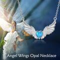 wholesale 925 Sterling Silver Blue Opal Winged Heart Pendant Necklace for Women-0-4