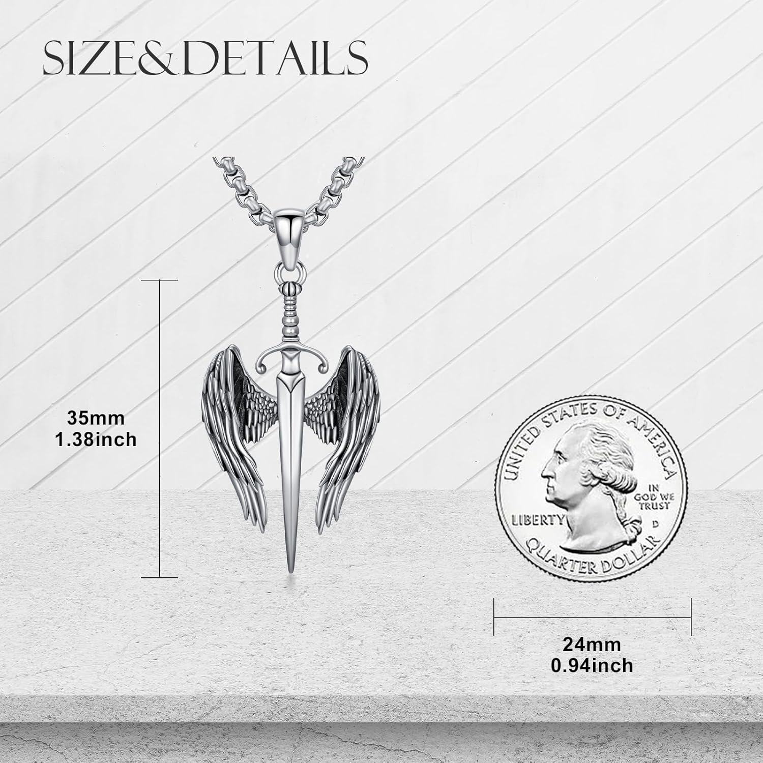 wholesale 925 Sterling Silver Angel Wing Sword Dagger Pendant Necklace for Men-0-2