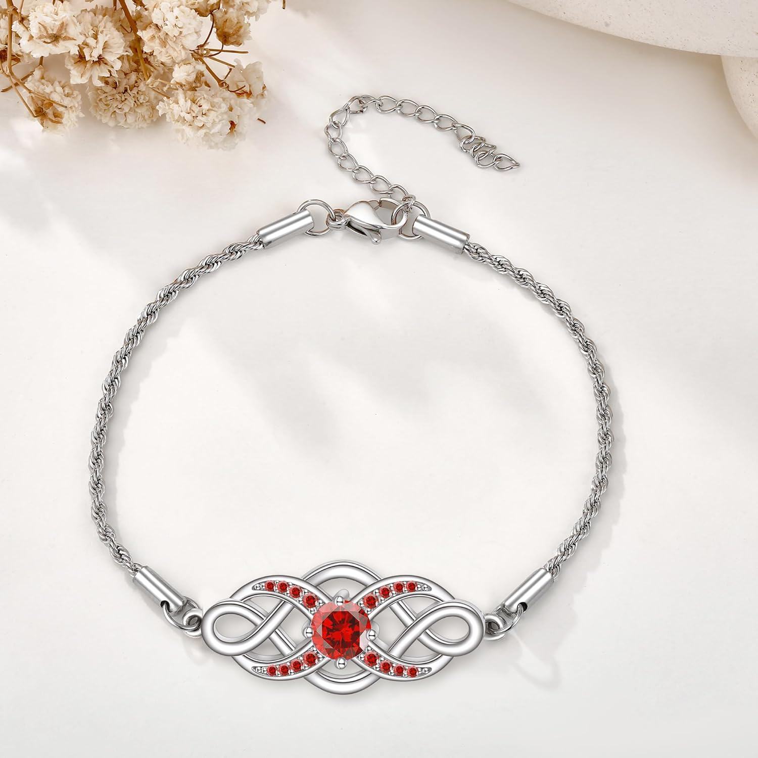 925 Sterling Silver Irish Birthstone Celtic Knot Infinity Bracelet-0-3