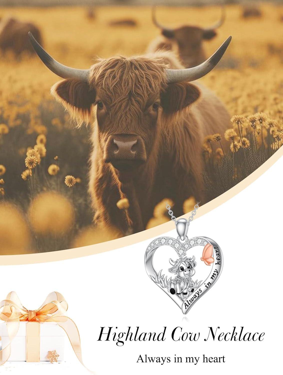 925 Sterling Silver Cow Heart Pendant Necklace with Butterfly Charm and Cubic Zirconia Stones Gifts for Women-0-2