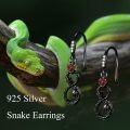 wholesale 925 Sterling Silver Black Snake with Red Rose Drop Earrings for Women-0-2