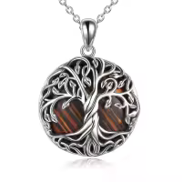 wholesale 925 Sterling Silver Abalone Shell Tree of Life Pendant Necklace - Irish s for Women-Tiger-eye Tree Pendant