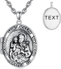 wholesale Sterling Silver Photo Locket Saint Pendant Necklace Religious Jewelry Gift-Locket Only St Joseph-Customized Text St Joseph-Customized Photos+Test St Joseph-Customized Photos St Joseph