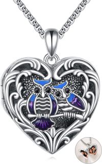 wholesale 925 Sterling Silver Owl Photo Locket Pendant Necklaces Gifts for Women-Owl
