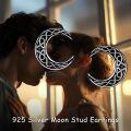 wholesale 925 Sterling Silver Celtic Knot Crescent Moon Stud Earrings-0-1