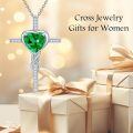 TOUPOP Sterling Silver Emerald Cross Pendant Necklace For Women-0-3