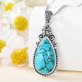 wholesale Sterling Silver Turquoise Vintage Native Western Birth Flower Pendant Necklace for Women-0-25