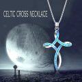 wholesale 925 Sterling Silver Turquoise and White Opal Celtic Cross Pendant Necklace for Women-0-37