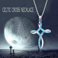 wholesale 925 Sterling Silver Turquoise and White Opal Celtic Cross Pendant Necklace for Women-0-37
