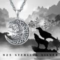 wholesale 925 Sterling Silver Moon & Wolf Pendant Necklace w/ Celtic Knots and Gemstone - Gifts for Her-0-3