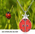 wholesale 925 Sterling Silver Red Enamel Ladybug Photo Pendant Necklace Gifts for Women-0-2