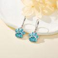 wholesale 925 Sterling Silver Turquoise Stone Inlay Paw Print Leverback Earring for Women Girls Animal Lover Gifts 43mm Long-0-2