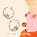wholesale 925 Sterling Silver Piggy Charm Hoop Earrings Gift for Girls and Women-0-4