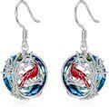 wholesale Sterling Silver Blue Crystal Tree of Life Animal Earrings (Cardinal Owl Fox Snake Sloth Giraffe) Dangle Jewelry Gift for Women-0-55