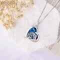 wholesale 925 Sterling Silver Blue Crystal Heart Pendant with White Tiger and Rose Gold Girl Charm Necklace for Women Girls-0-3
