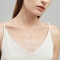 wholesale 14k Rose Cross Pendant With Green Leaf Detail On Chain-0-4