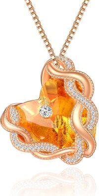 wholesale 925 Sterling Silver Infinity Heart Birthstone Crystal Necklace-11-Nov-Citrine Yellow