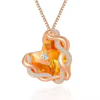 wholesale 925 Sterling Silver Infinity Heart Birthstone Crystal Necklace-11-Nov-Citrine Yellow