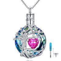 wholesale 925 Sterling Silver Tree Of Life Pendant With Red Heart Gemstone And Chain-10-Oct-Pink Tourmaline