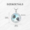wholesale 925 Sterling Silver Round Blue Opal Double Black & White Butterflies Pendant Necklace-0-4