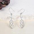 wholesale 925 Sterling Silver Leaf Design with White Pearl Drop Dangle Earrings for Women - Valentines & Mothers Day Gifts-0-3