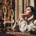wholesale 14K Gold  Cross Drop Earrings with Lotus and Sunflower Design-0-1