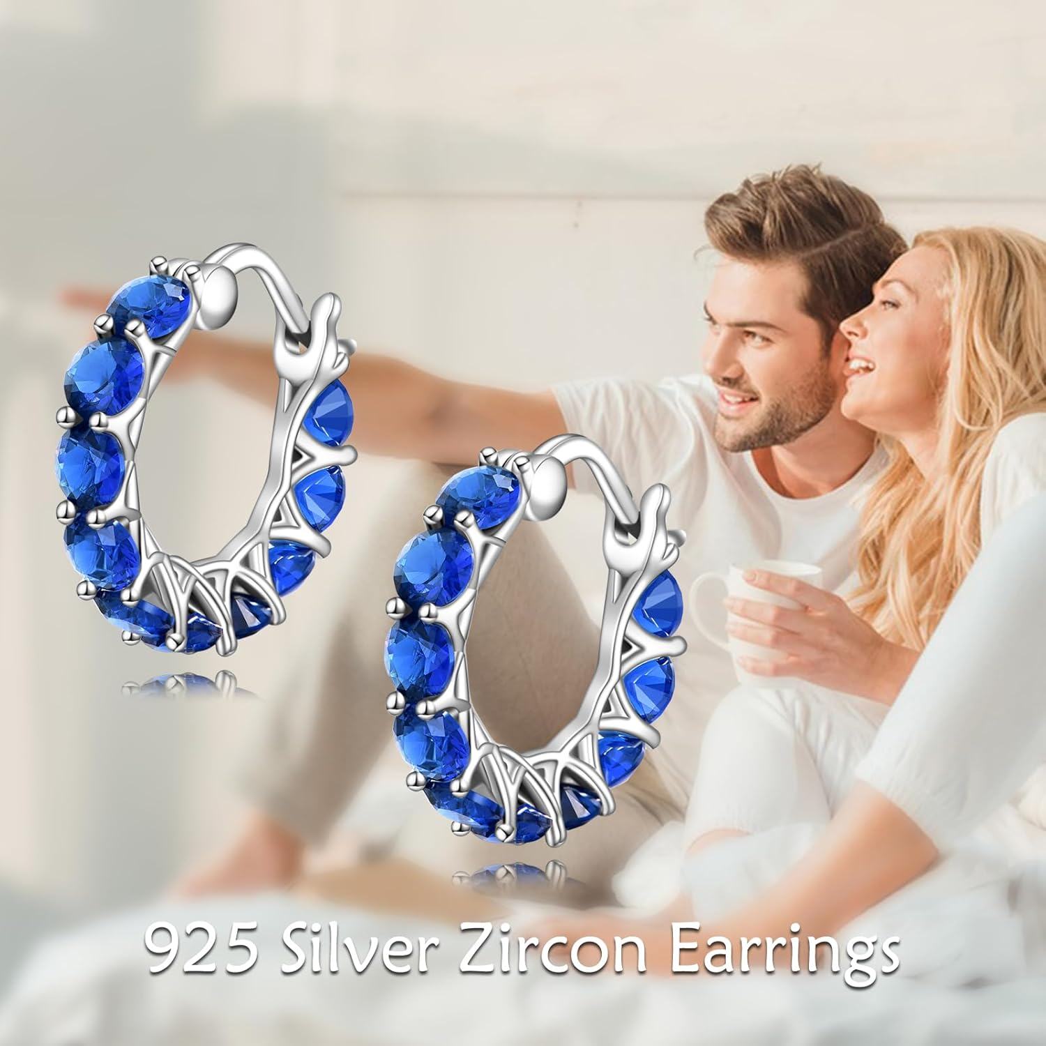 wholesale 925 Sterling Silver Blue Crystal Antler Hoop Earrings for Women-0-1