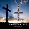 wholesale 925 Sterling Silver Cross Pendant Necklace with Floral Design and Chain 45cm Length-0-1