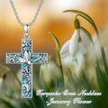 wholesale  Sterling Silver Turquoise Cross Necklace with Birth Flower Pendant -0-16