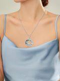 wholesale S925 Sterling Silver & Crystal Cat in Moon Necklace - 0.79 Inch Hypoallergenic Cat Pendant Gift for Women-0-5