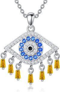 wholesale Sterling Silver Birthstone Evil Eye Necklace Greek Protection Pendant-11