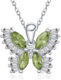 wholesale 925 Sterling Silver Birthstone Butterfly Necklace for Women-08-Aug-Peridot Green