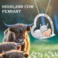wholesale 925 Sterling Silver Highland Cow & Calf Heart Pendant Necklace for Mom and Daughter-0-5