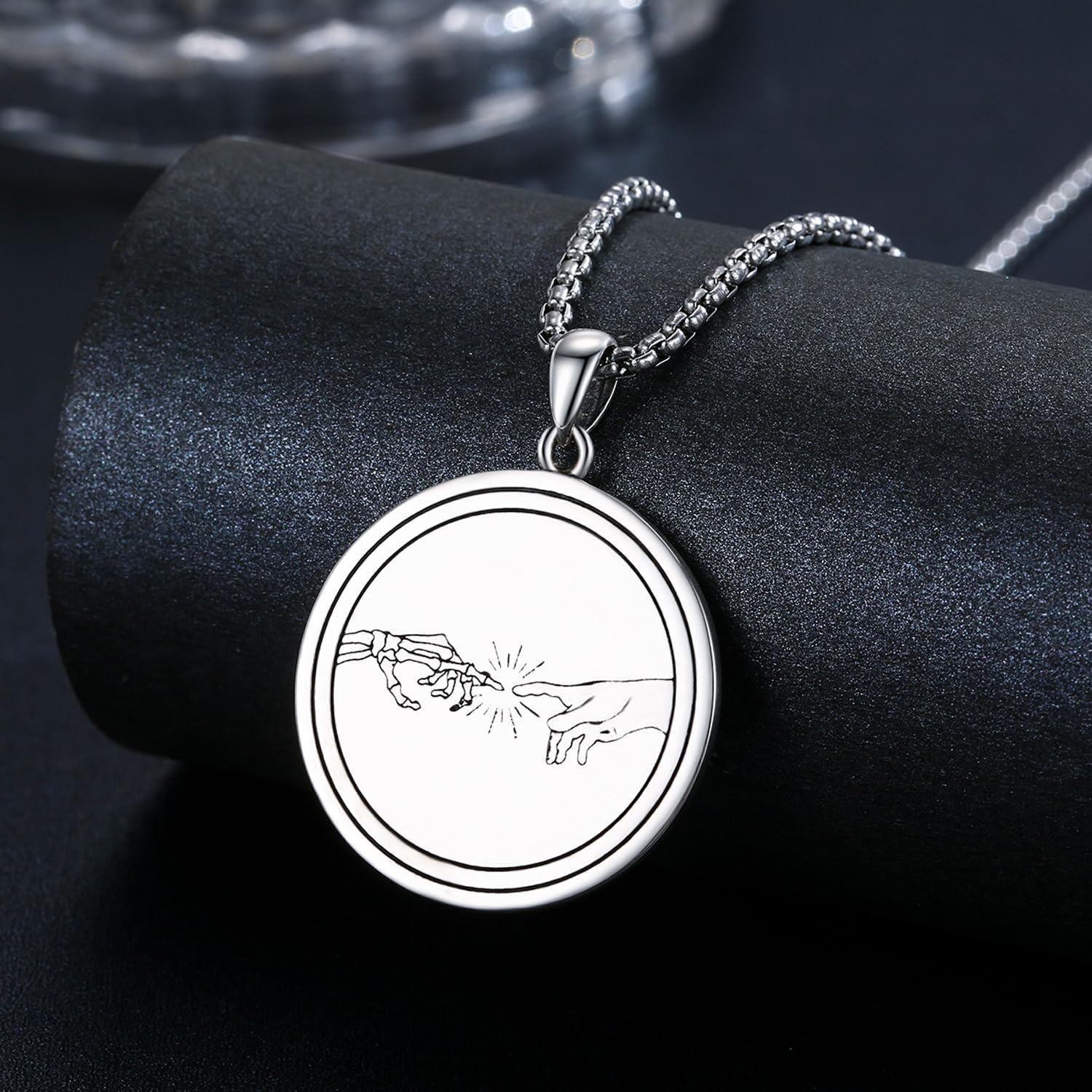 Sterling Silver Stone Marcus Aurelius Skull Memento Mori Necklace-0-3