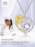 wholesale S925 Sterling Silver Gold Plated 1Ct Natural Alexandrite Sunflower Heart Pendant Necklace for Women, Love Gifts for Wife Girlfriend Mom Grandma Daughter-0-5