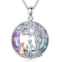 wholesale 925 Sterling Silver Tree Of Life Couple Pendant Necklace Purple Crystal Rose Gold-Holding Hands